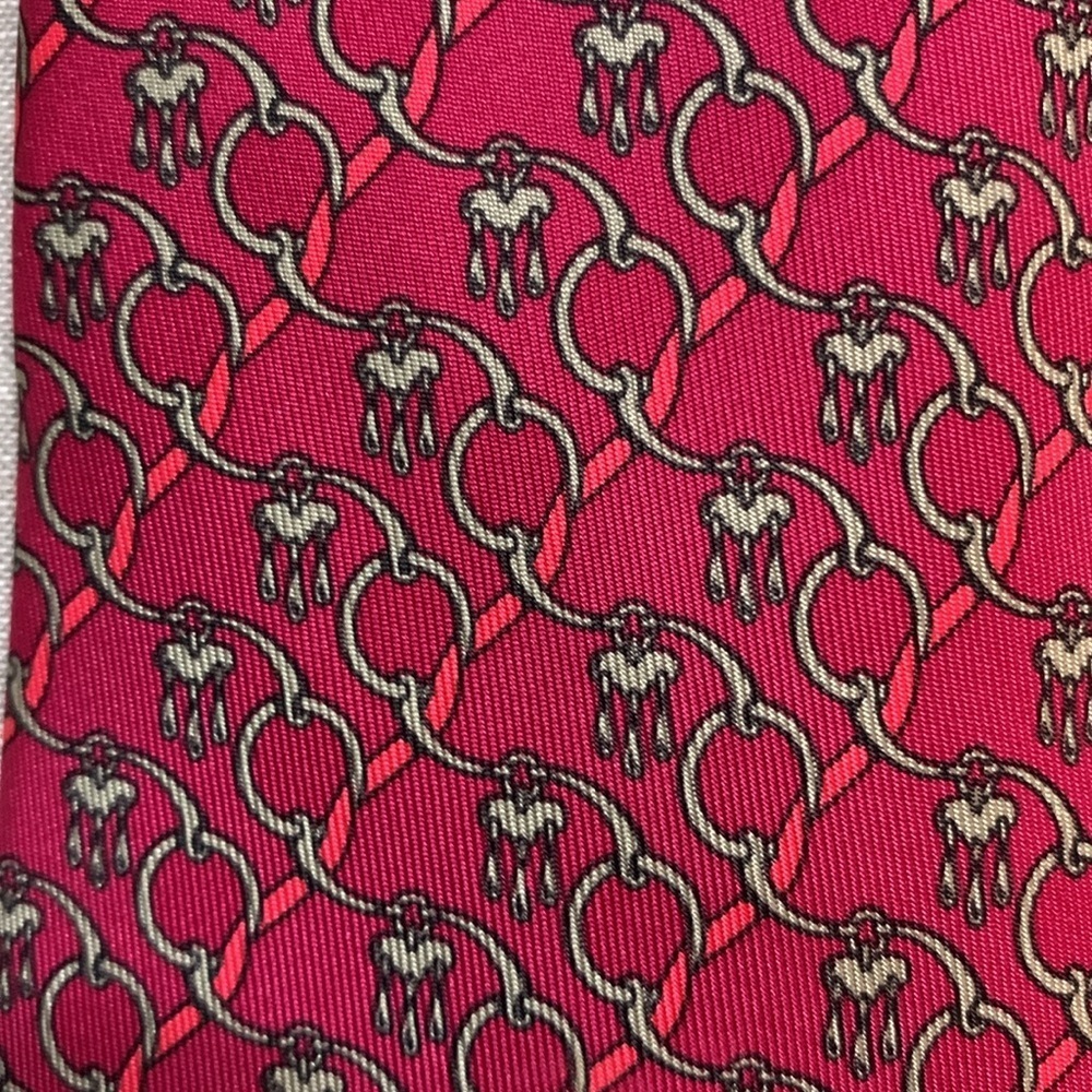 VTG HERMES Men’s 100% Silk Elegant Deep Pink Patterned Men's Tie Luxury - Picture 2 of 6